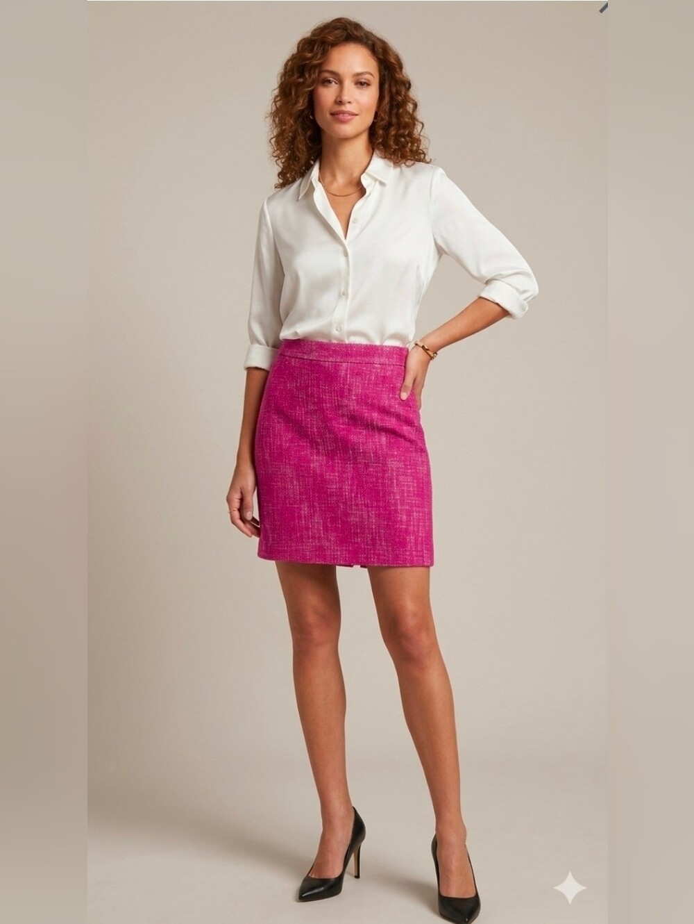 Banana Republic Pink Tweed Cotton Mini Skirt Textured Lined Zipper Boucle Sz 4